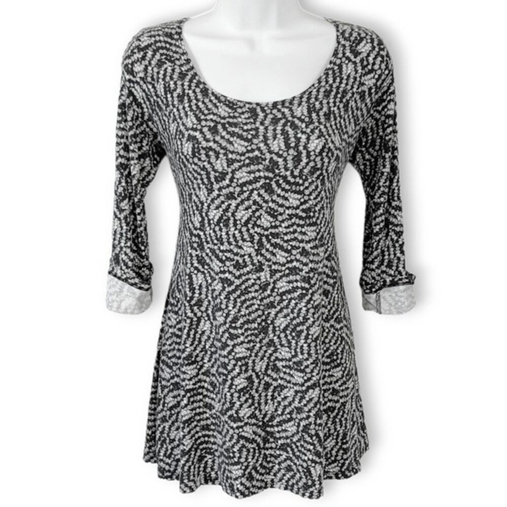 Salaam Black White Retro 90s Fit Flare Babydoll Tunic Dress Top Womens Small